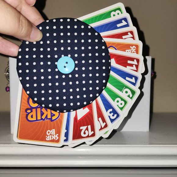Hand Crafted Dark Blue White Polka Dot Card Game Holder - Picture 4 of 5